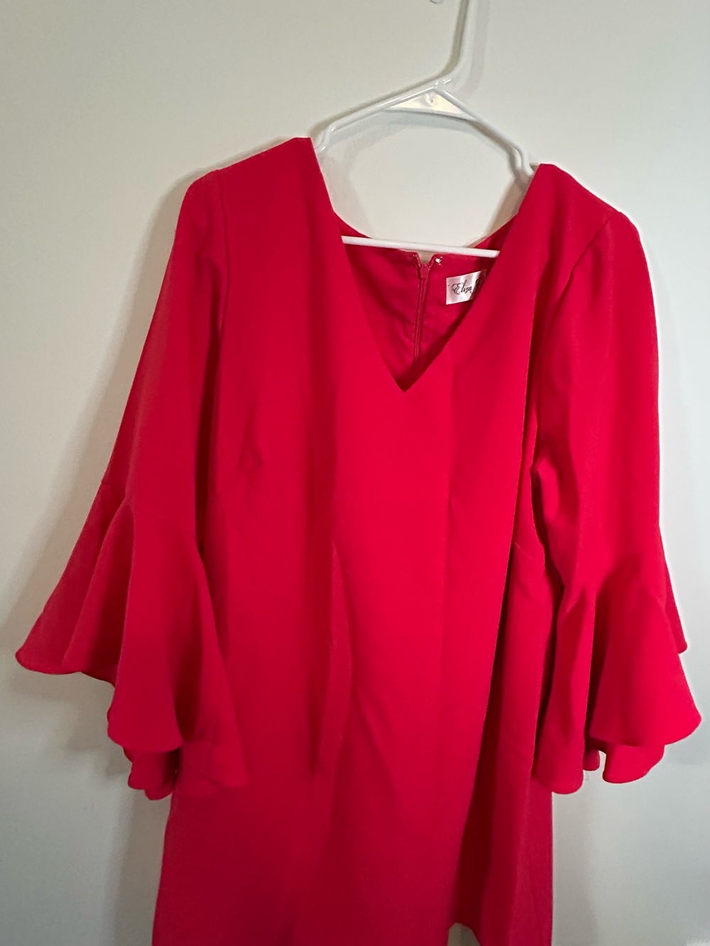 Red V-Neck Long Sleeve  Dress 16W